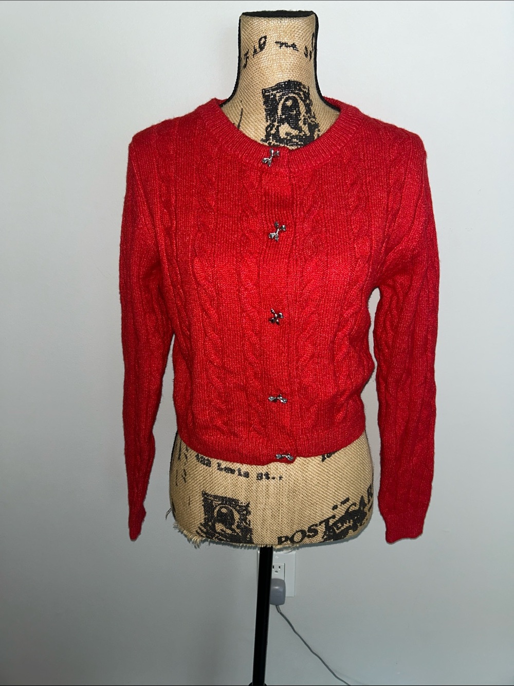 Jessica Simpson Red Cable Knit Cropped Cardigan